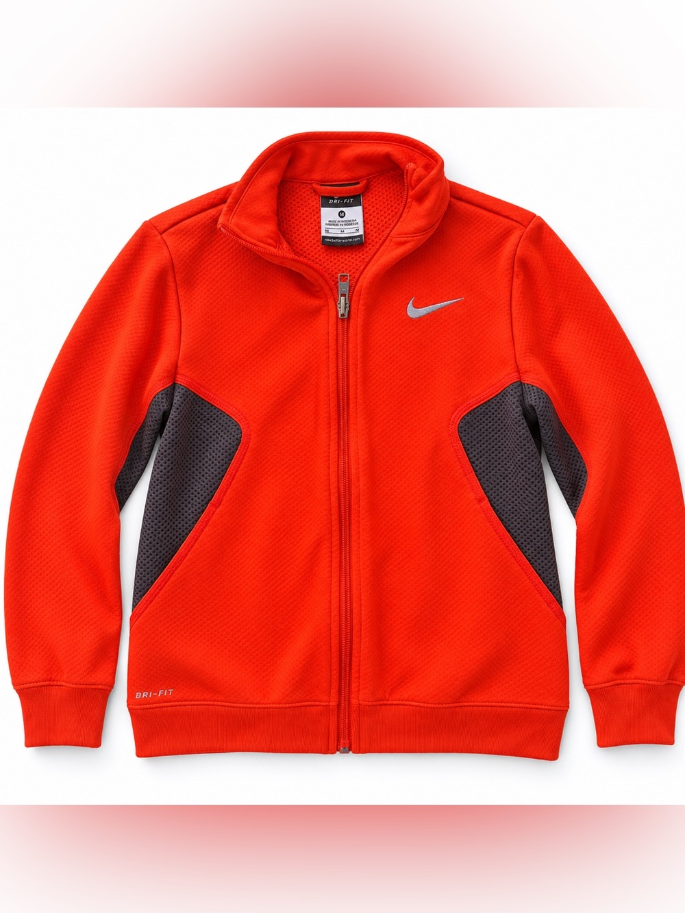 Nike Youth Dri-FIT Full Zip Athletic Jacket Orange Gray Size Medium